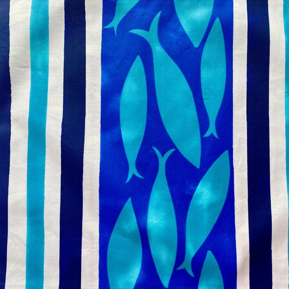 LE CLUNY FISH BLUE PLACEMAT Striped Fish Pattern Fabric set of 6 nwt